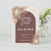 Terracotta Pampas Grass Save the Date | Rustikal Einladung (Stehend Vorderseite)