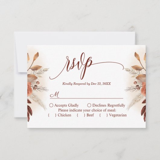 Terracotta Pampas Grass Script Floral Wedding RSVP (Vorderseite)