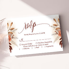 Terracotta Pampas Grass Script Floral Wedding RSVP
