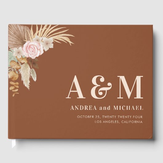 Terracotta Pampas Grass Tropical Monogram Wedding Gästebuch (Vorderseite)