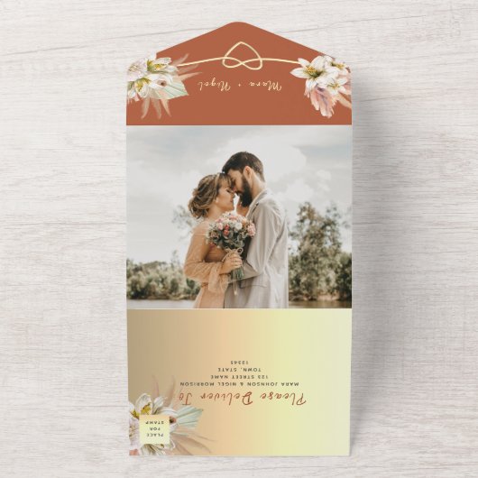 Terracotta Pampas Grass Wedding All In One Einladung (Außenbereich)