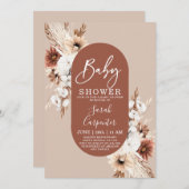 Terracotta Pampas Kinderdusche Einladung (Vorne/Hinten)