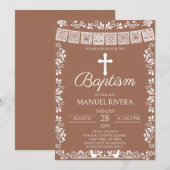 Terracotta Papel Picado Baptism Einladung (Vorne/Hinten)