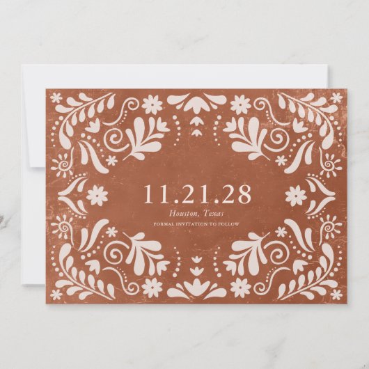 Terracotta Papel Picado Foto Save the Date (Rückseite)