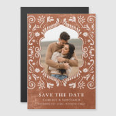 Terracotta Papel Picado Foto Save the Date Magneteinladung (Vorne/Hinten)