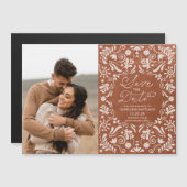 Terracotta Papel Picado Foto Save the Date Magneteinladung (Vorne/Hinten)