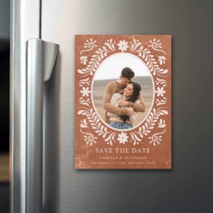 Terracotta Papel Picado Foto Save the Date Magneteinladung