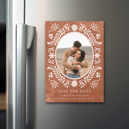 Terracotta Papel Picado Foto Save the Date Magneteinladung