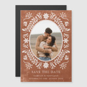 Terracotta Papel Picado Foto Save the Date Magneteinladung (Vorne/Hinten)