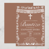Terracotta Papel Picado Spanish Bautizo Einladung (Vorne/Hinten)