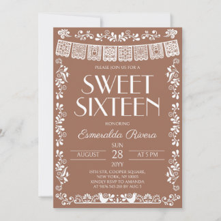 Terracotta Papel Picado Sweet Sixteen Birthday Einladung
