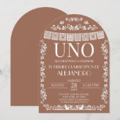 Terracotta Papel Picado UNO First Boy Arch Einladung (Vorne/Hinten)