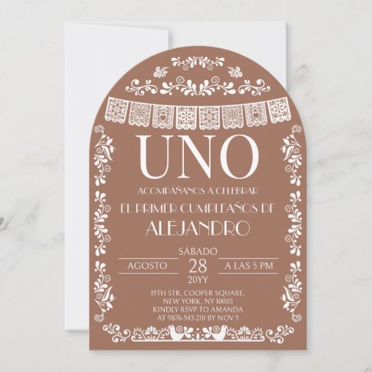 Terracotta Papel Picado UNO First Boy Arch Einladung (Vorderseite)