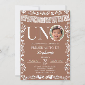 Terracotta Papel Picado UNO Photo First Birthday Einladung