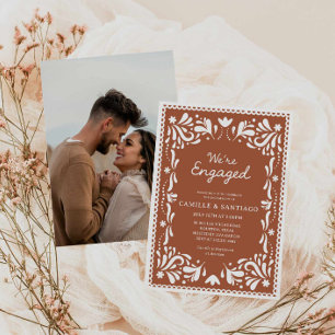 Terracotta Papel Picado Verlobung Einladung