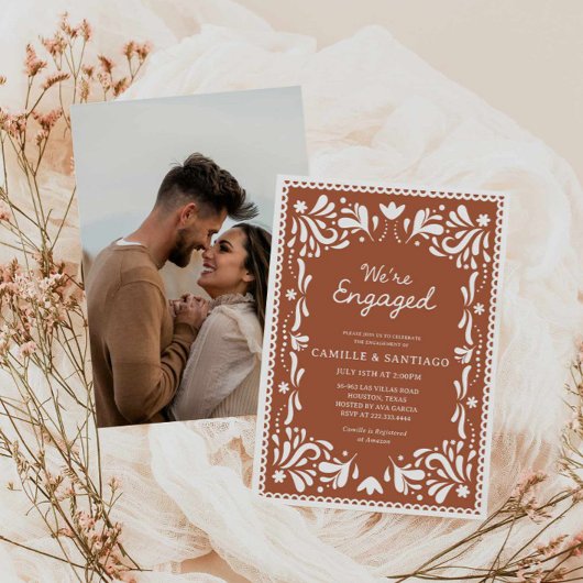 Terracotta Papel Picado Verlobung Einladung