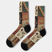 Terracotta Patchwork Quilt Muster Retro Blumenmust Socken (Linkes Detail)