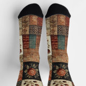 Terracotta Patchwork Quilt Muster Retro Blumenmust Socken (Oben)