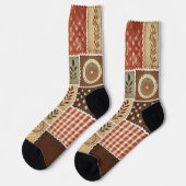 Terracotta Patchwork Quilt Muster Retro Blumenmust Socken (Linkes Detail)