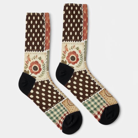 Terracotta Patchwork Quilt Muster Retro Blumenmust Socken (Rechts)