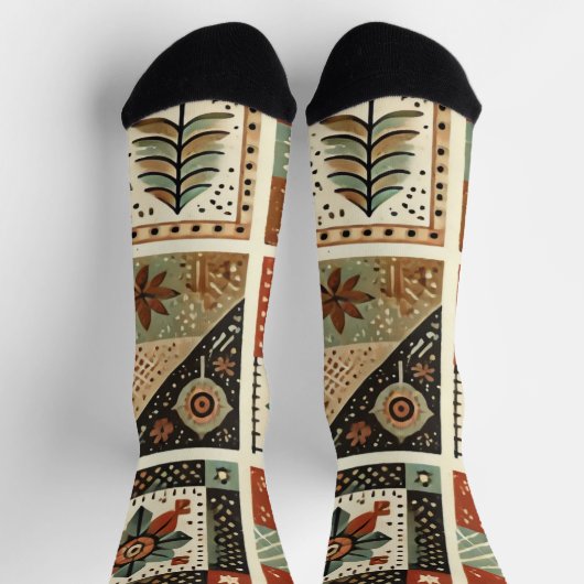 Terracotta Patchwork Quilt Muster Retro Blumenmust Socken (Oben)