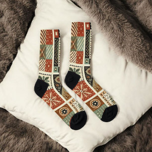 Terracotta Patchwork Quilt Muster Retro Blumenmust Socken