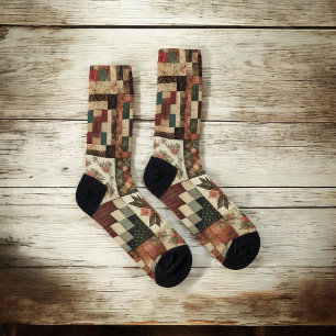 Terracotta Patchwork Quilt Muster Retro Blumenmust Socken