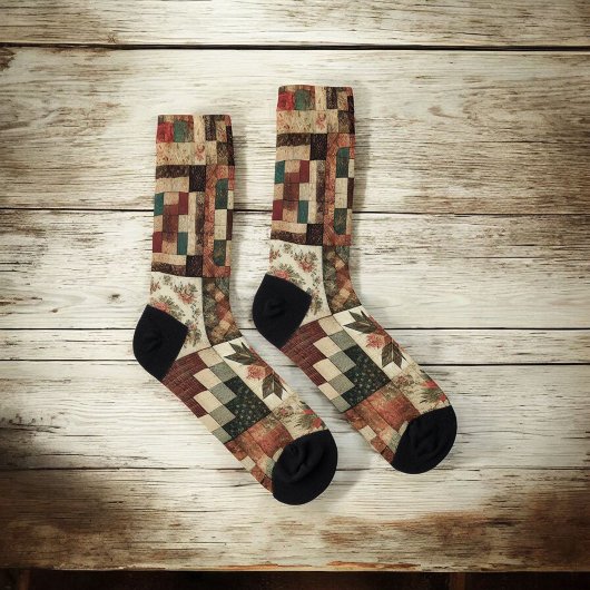 Terracotta Patchwork Quilt Muster Retro Blumenmust Socken