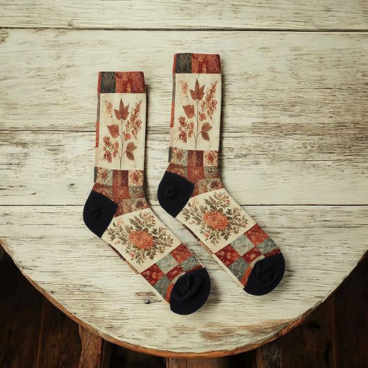 Terracotta Patchwork Quilt Muster Retro Blumenmust Socken