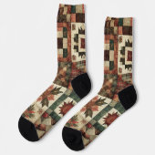 Terracotta Patchwork Quilt Muster Retro Blumenmust Socken (Linkes Detail)