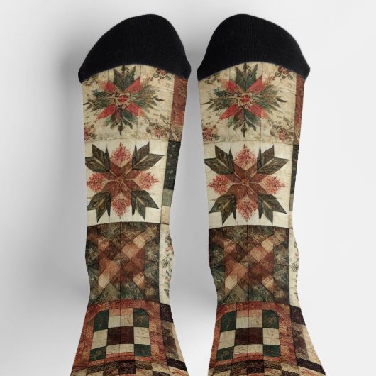 Terracotta Patchwork Quilt Muster Retro Blumenmust Socken (Oben)