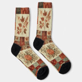 Terracotta Patchwork Quilt Muster Retro Blumenmust Socken (Rechts)