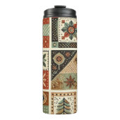 Terracotta Patchwork Quilt Rustic Boho Floral Thermosbecher (Vorderseite)