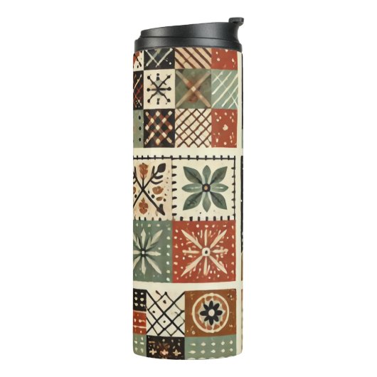 Terracotta Patchwork Quilt Rustic Boho Floral Thermosbecher (Nach links gedreht)