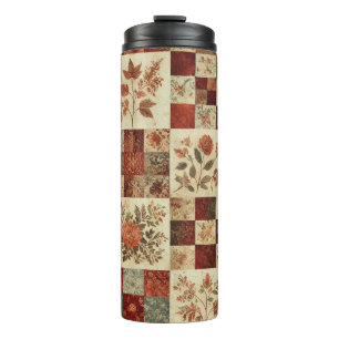 Terracotta Patchwork Quilt Rustic Boho Floral Thermosbecher