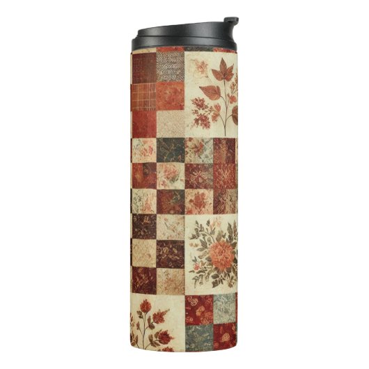 Terracotta Patchwork Quilt Rustic Boho Floral Thermosbecher (Nach links gedreht)