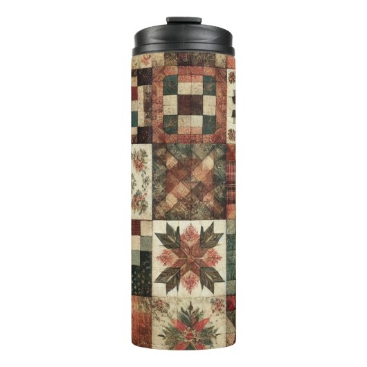 Terracotta Patchwork Quilt Rustic Boho Floral Thermosbecher (Vorderseite)