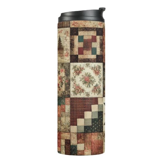 Terracotta Patchwork Quilt Rustic Boho Floral Thermosbecher (Nach links gedreht)