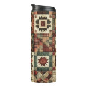 Terracotta Patchwork Quilt Rustic Boho Floral Thermosbecher (Nach rechts gedreht)