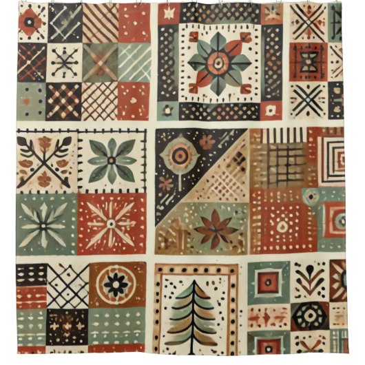 Terracotta Patchwork Quilt Rustic Retro Floral Duschvorhang (Vorderseite)