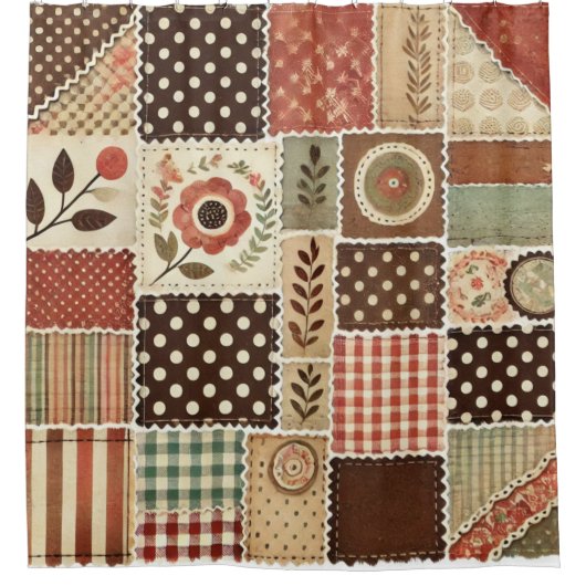 Terracotta Patchwork Quilt Rustic Retro Floral Duschvorhang (Vorderseite)