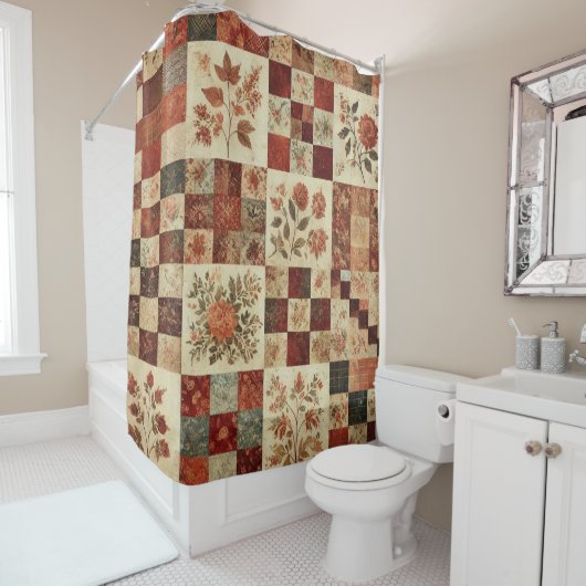 Terracotta Patchwork Quilt Rustic Retro Floral Duschvorhang (Beispiel)