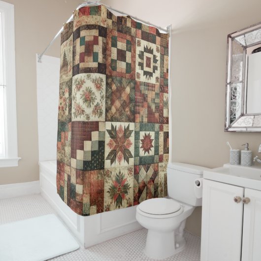 Terracotta Patchwork Quilt Rustic Retro Floral Duschvorhang (Beispiel)