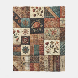 Terracotta Patchwork Quilt Rustic Retro Vintag Fleecedecke