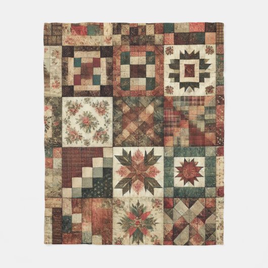 Terracotta Patchwork Quilt Rustic Retro Vintag Fleecedecke (Vorderseite)