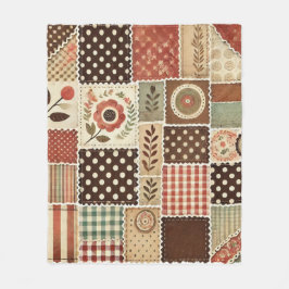 Terracotta Patchwork Quilt Rustic Retro Vintag Fleecedecke