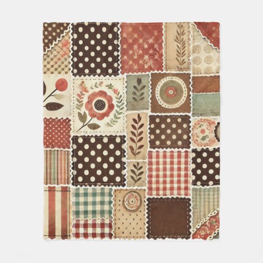 Terracotta Patchwork Quilt Rustic Retro Vintag Fleecedecke (Vorderseite)