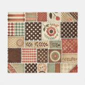 Terracotta Patchwork Quilt Rustic Retro Vintag Fleecedecke (Vorderseite (Horizontal))
