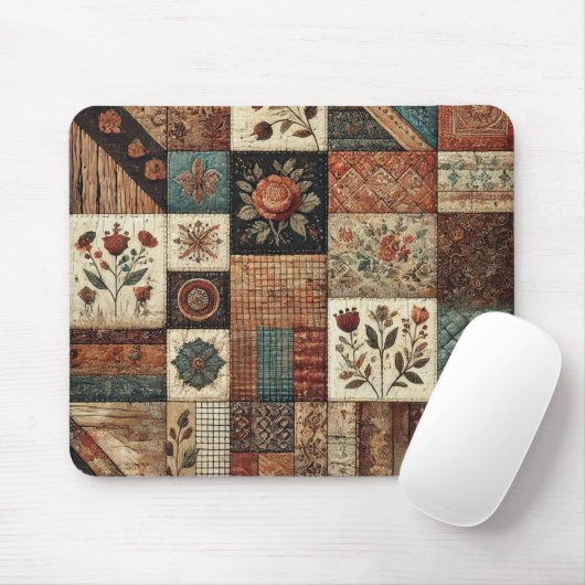 Terracotta Patchwork Quilt Rustikale Blumentheke Mousepad (Mit Mouse)