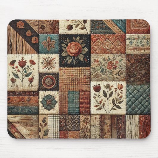 Terracotta Patchwork Quilt Rustikale Blumentheke Mousepad (Vorne)